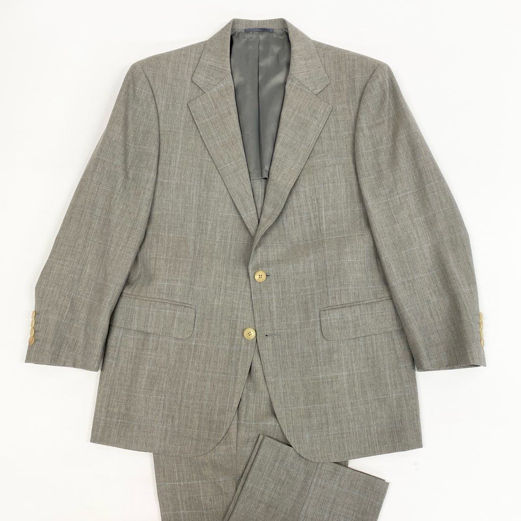 52l24 BURBERRY バーバリー スーツセットアップ テーラードジャケット シングルジャケット スラックス チェック AB4サイズ グレー ウール100％ メンズo07t