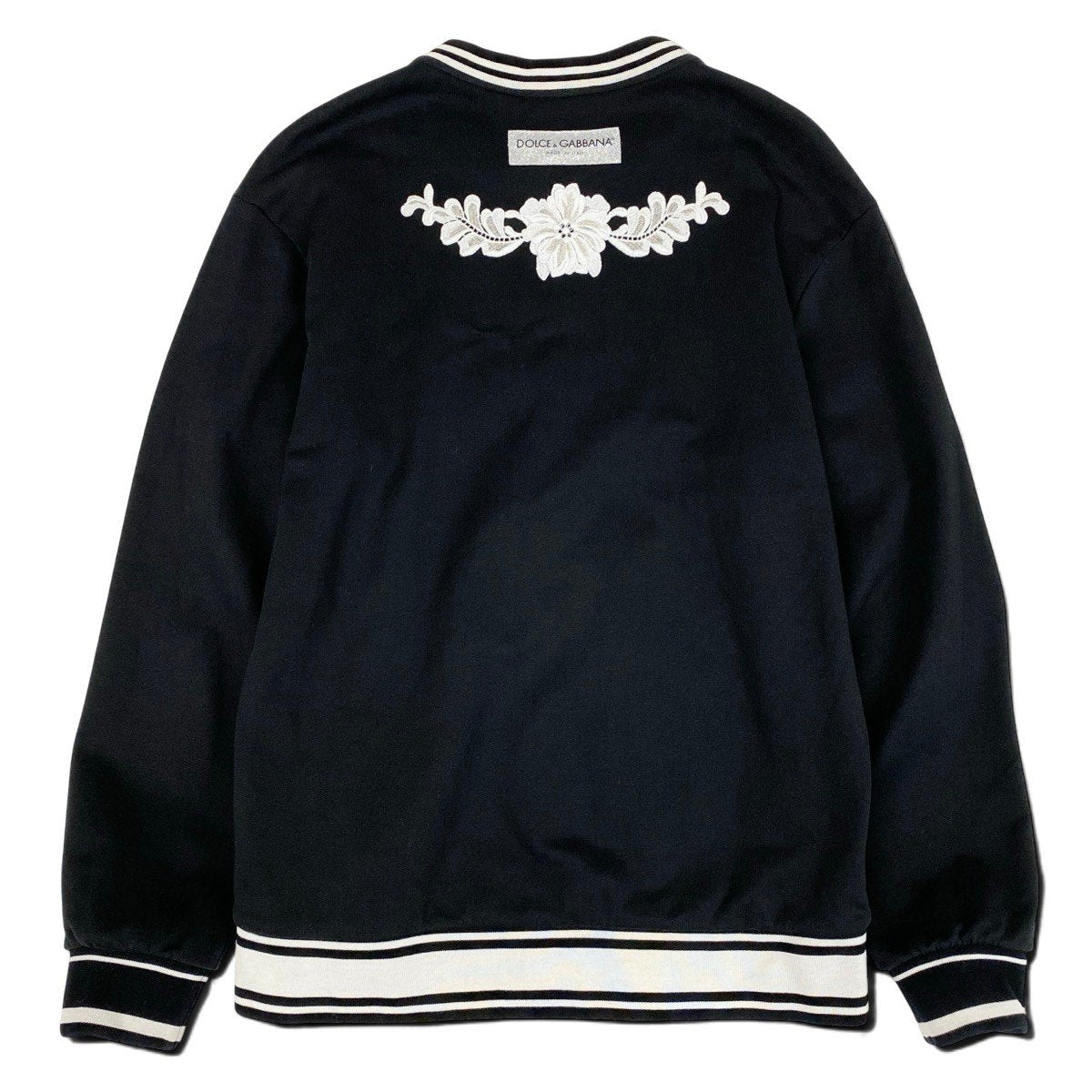 Hh11 【美品】DOLCE&GABBANA レース ビーズ 刺繍 スウェット トップス イタリア製 38サイズ ブラック レディース 女性用k02i