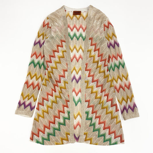59e7 【イタリア製】MISSONI ミッソーニ ラメ入り 薄手ニットカーディガン サマーニット 羽織 サイズ38 マルチカラー レディース 女性用 春夏トップス