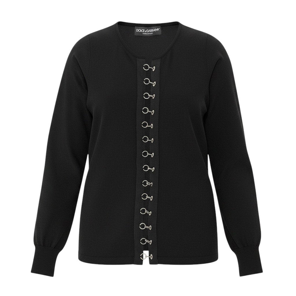 Ed22 【美品】DOLCE&GABBANA ドルチェアンドガッパーナ ロングスリーブニットカーディガン トップス 2AW KC54 40サイズ ブラック レディース 女性用k02i