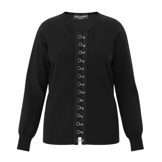 Ed22 【美品】DOLCE&GABBANA ドルチェアンドガッパーナ ロングスリーブニットカーディガン トップス 2AW KC54 40サイズ ブラック レディース 女性用k02i