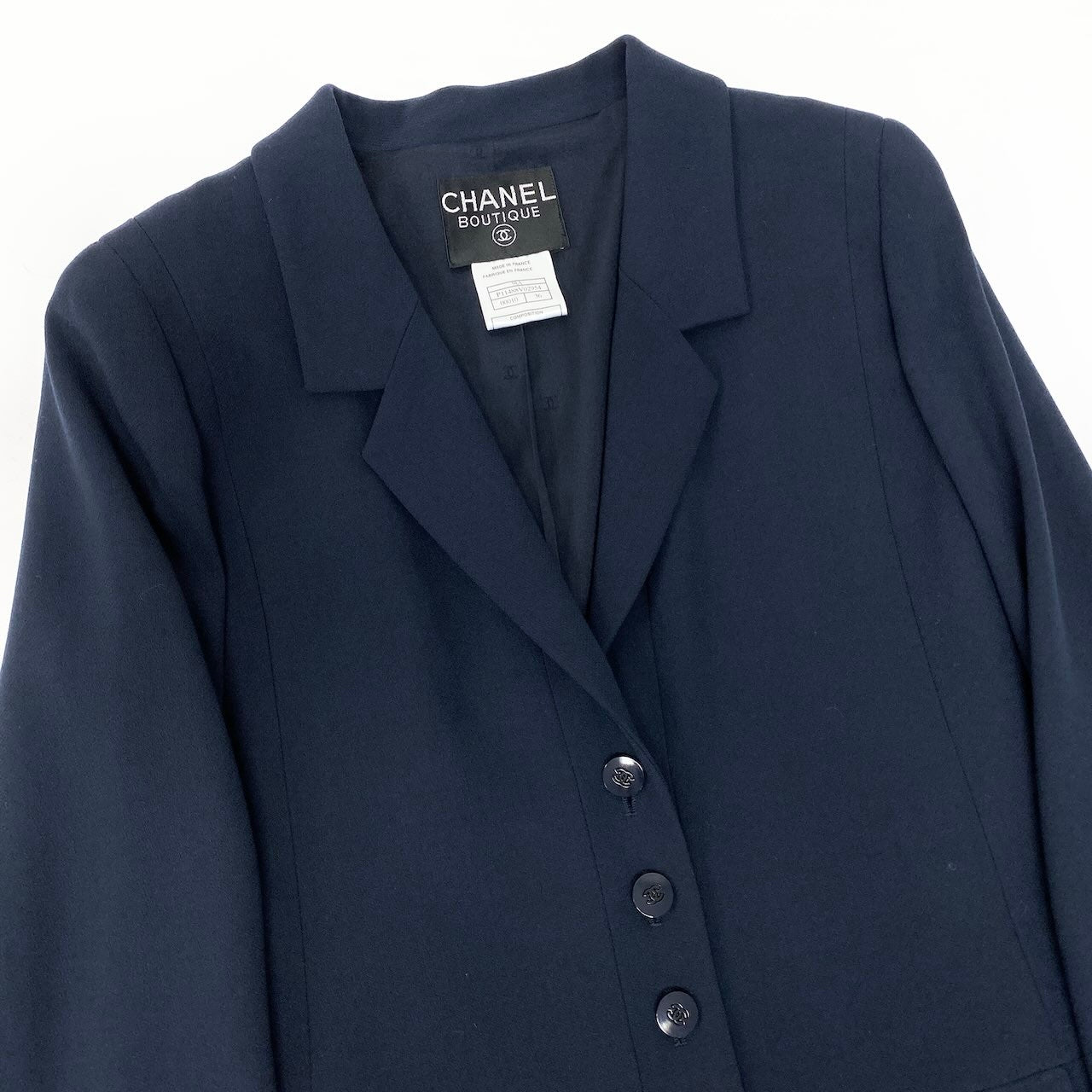 C CHANEL シャネル ヴィンテージ 2002 02P スカートセットアップ ジャケット スカート ココマーク P11488V02954 36サイズ ダークネイビー ウール100％ レディース 女性用nu1