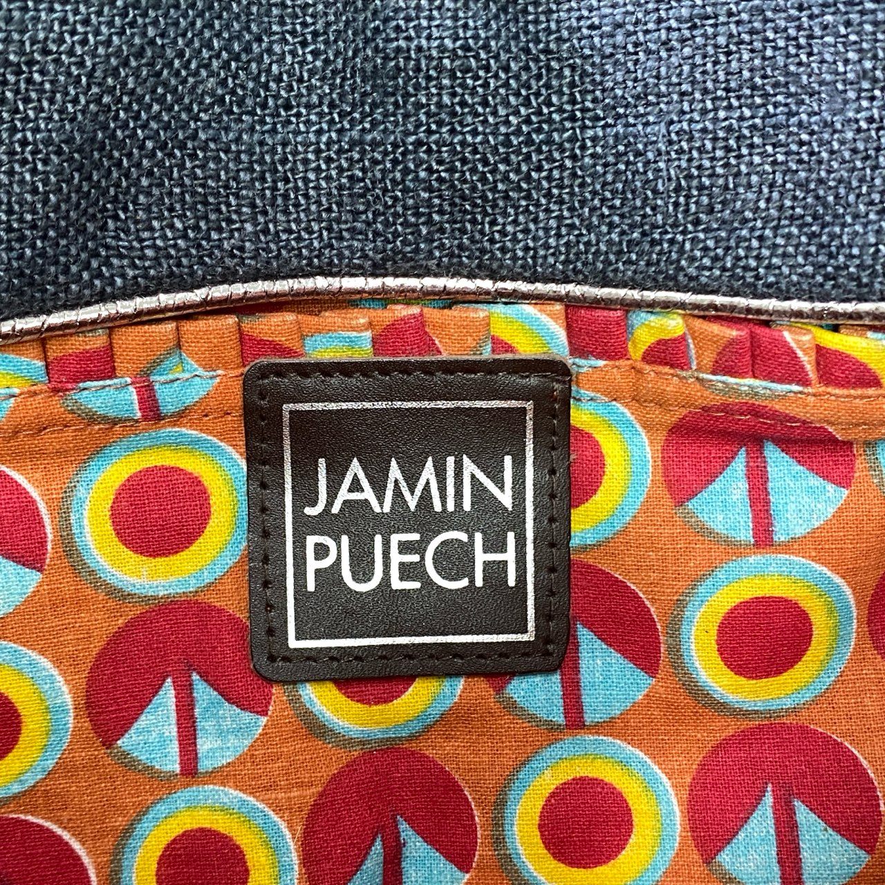 El9 JAMIN PUECH ジャマン ピュエッシュ 刺繍 ビーズ ワンショルダーバッグ グレー オレンジ ビジュー レザー ハンドバッグ カバン 一点物