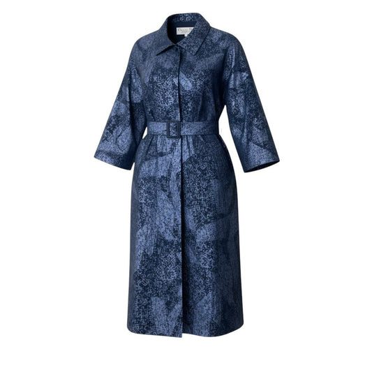56i16 Christian Dior クリスチャンディオール スタンドカラーコート ロングコート ベルト付 総柄 サイズ7 ネイビー コットン100％ レディースo07t