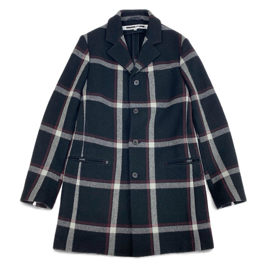 5L17 McQ Alexander McQueen マックキュー アレキサンダーマックイーン チェック柄 チェスターコート アウター COQN-LA-2007 46 ブラック ウール メンズo07t