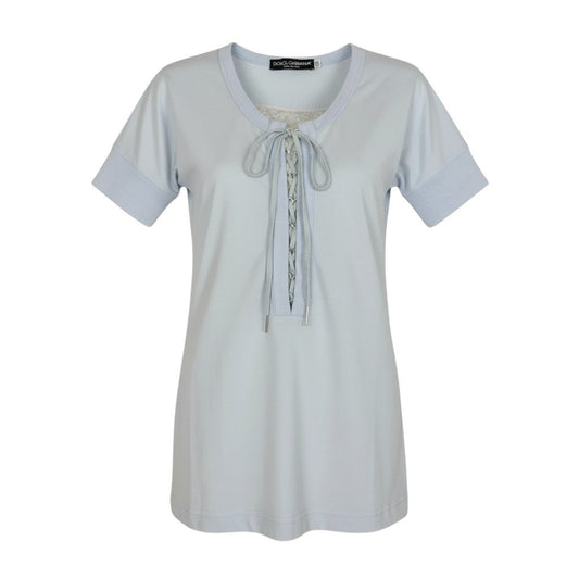 i21 DOLCE＆GABBANA 00's レースアップTシャツ プリントデザイン トップス 38サイズ ライトブルー レディース 女性用u02t