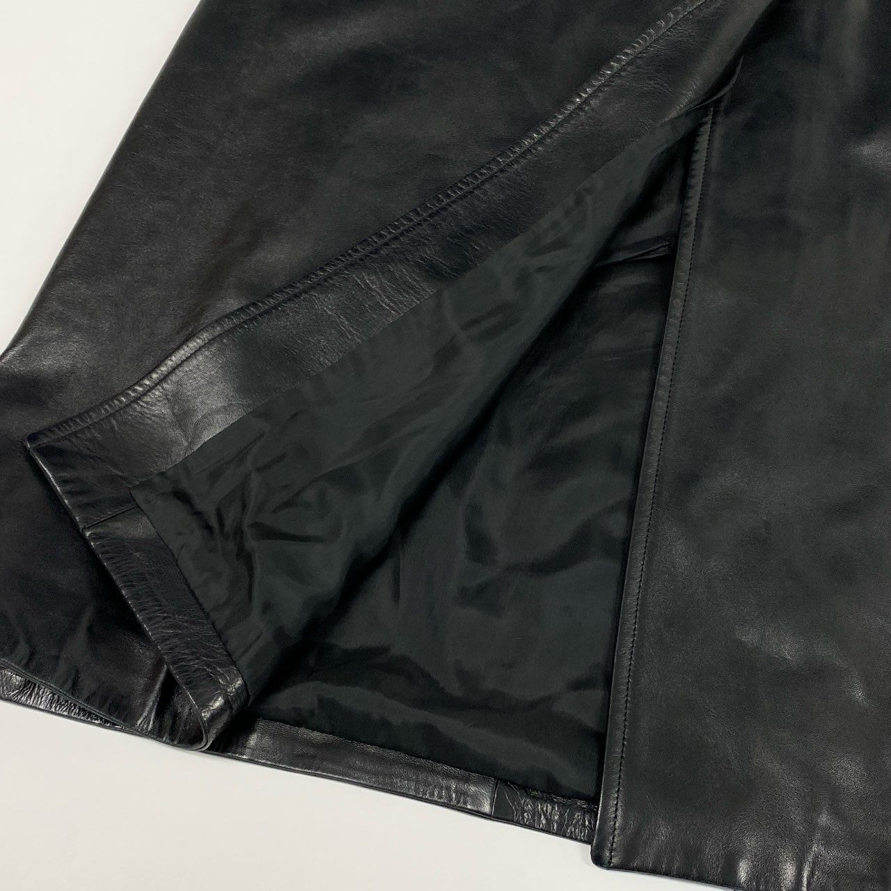 Eb11 CELINE セリーヌ ヴィンテージ マカダム金具 レザー巻きスカート 40サイズ ブラック 羊革100％ レディース 女性用k02i