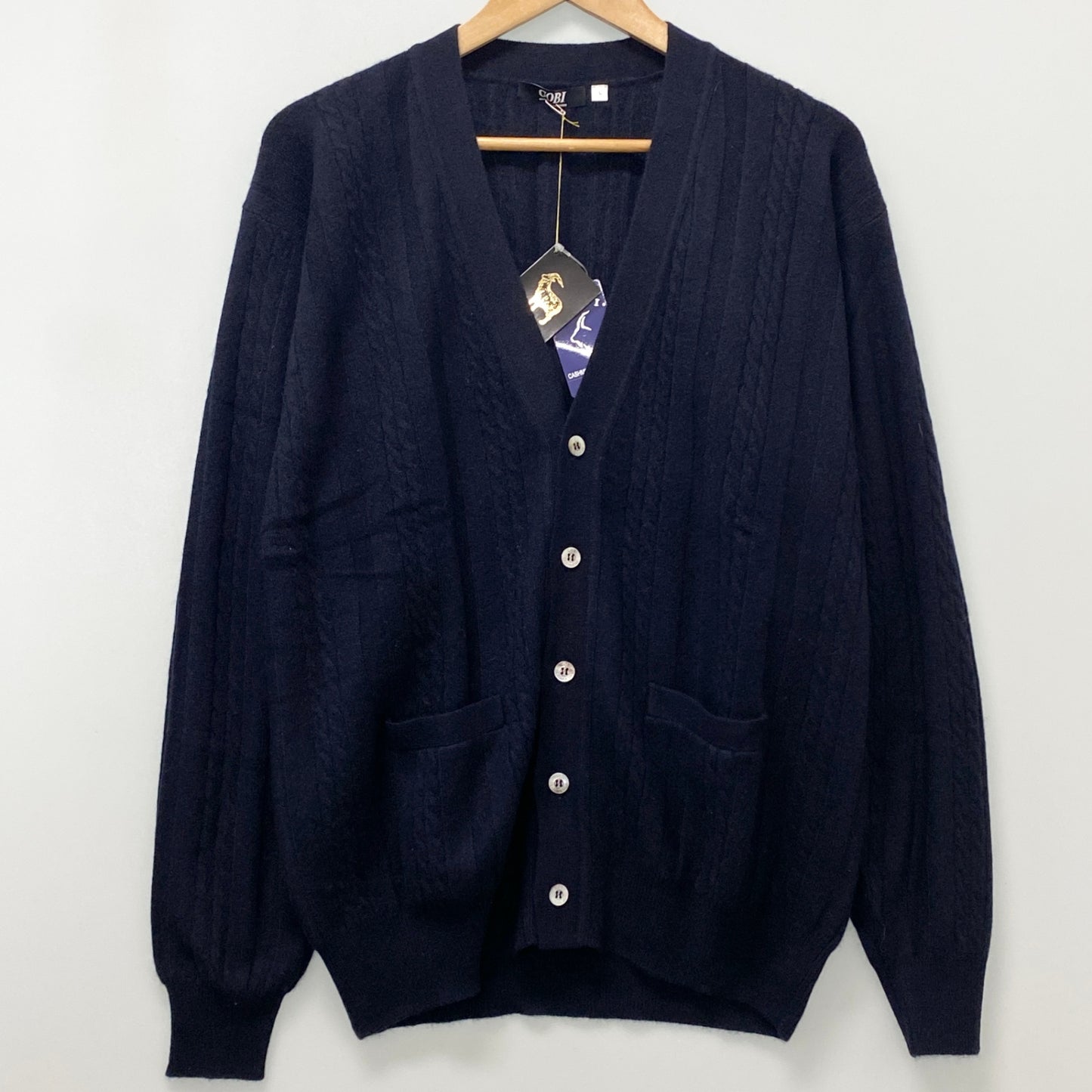 78b12 【新品保管品】GOBI ゴビ カシミヤニットカーディガン Vネックカーディガン カシミア モンゴル製 Lサイズ ネイビー カシミヤ100％ メンズ 男性用u02t