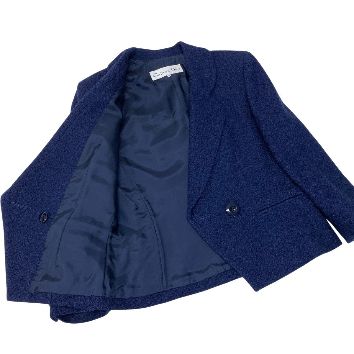 84g15【美品】 Christian Dior クリスチャンディオール セットアップ スカートスーツ フォーマル ヘリンボーン柄 サイズ11 ネイビー ウール レディース 女性用u02t