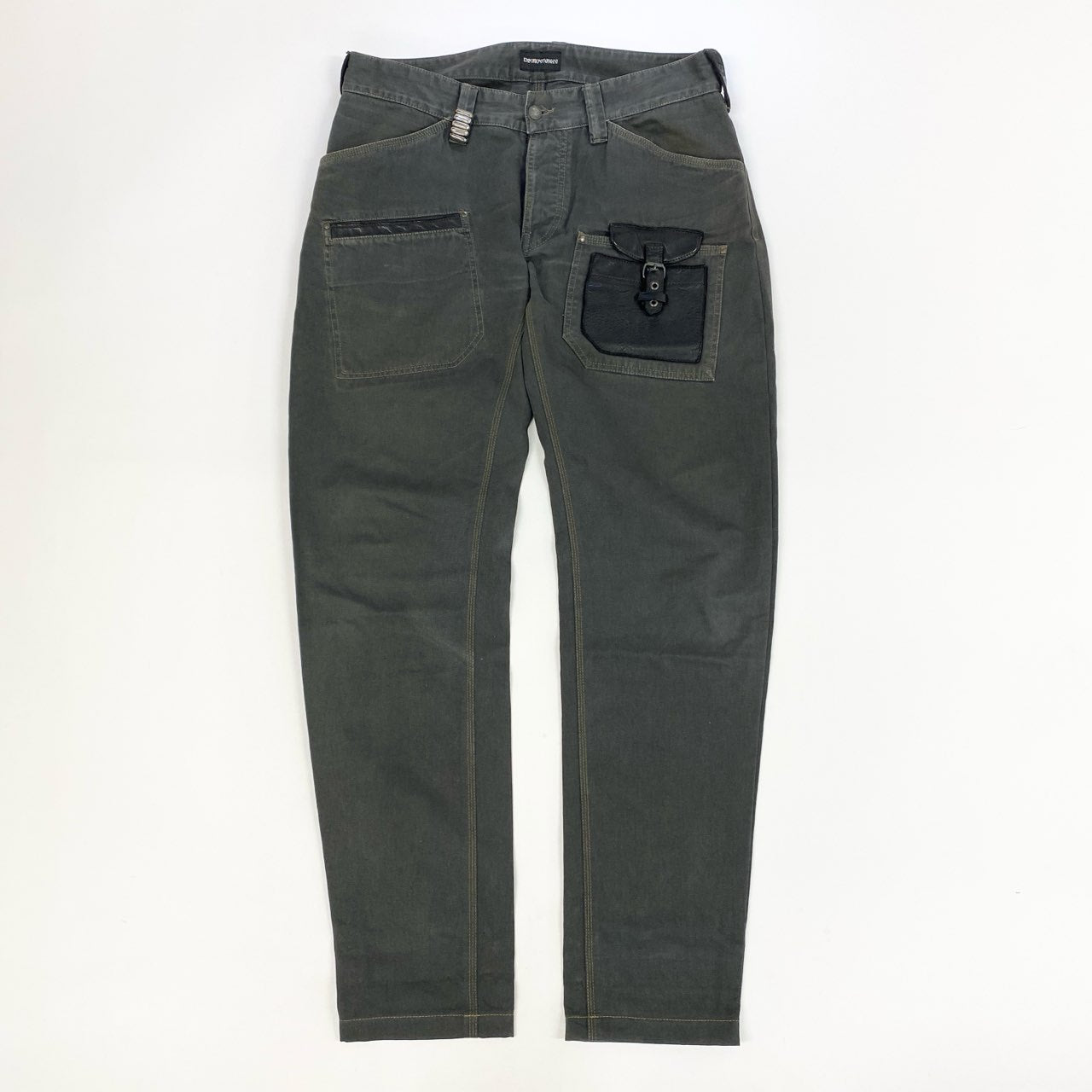 69k7 EMPORIO ARMANI エンポリオアルマーニ ワークパンツ カーゴパンツ パンツ ボトム レザーポケット  2062 7320 38サイズ カーキ メンズu02t