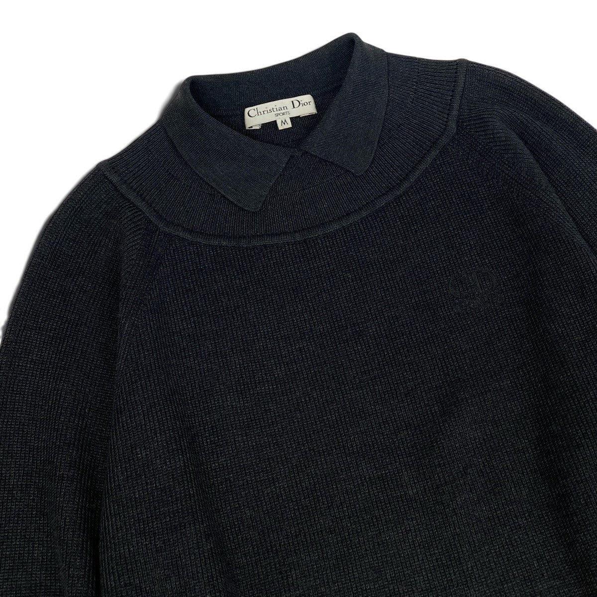 Ii3 Christian Dior SPORT クリスチャンディオール 襟付き ニットセーター サイズM ロゴ刺繍 ブラック ウール シルク レディースo07t