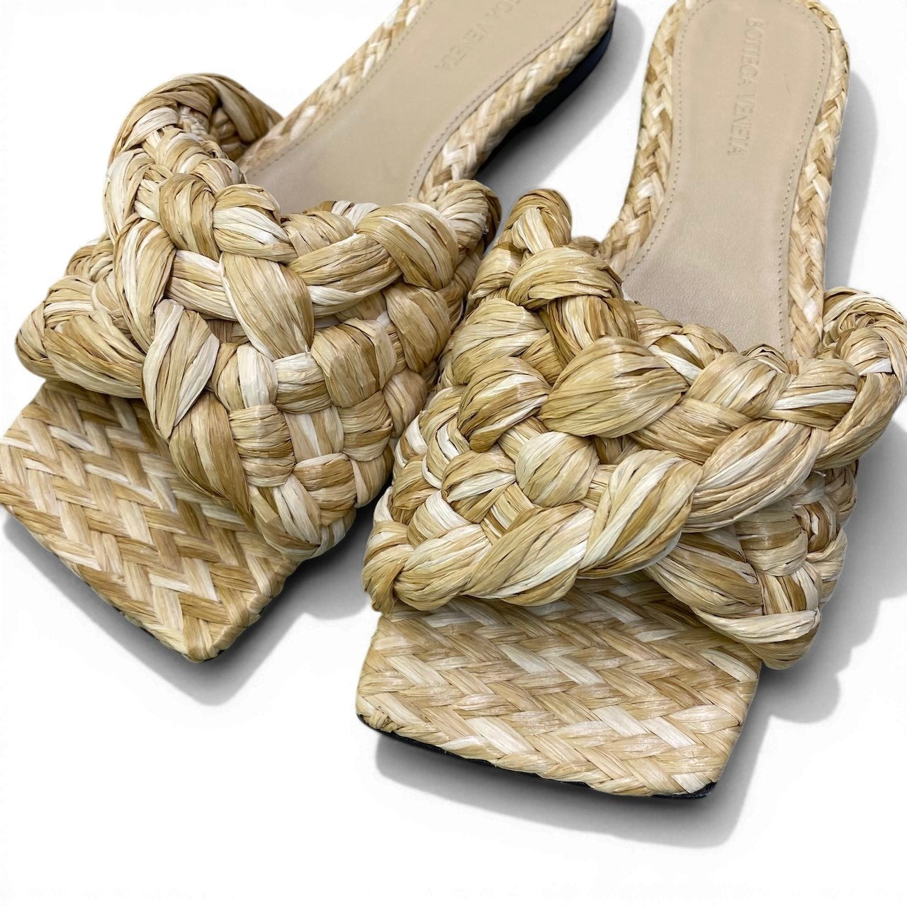 Ad2 BOTTEGA VENETA ボッテガヴェネタ  リド スライドサンダル サイズ36 1/2 編み込みラフィアサンダル レディースk02i