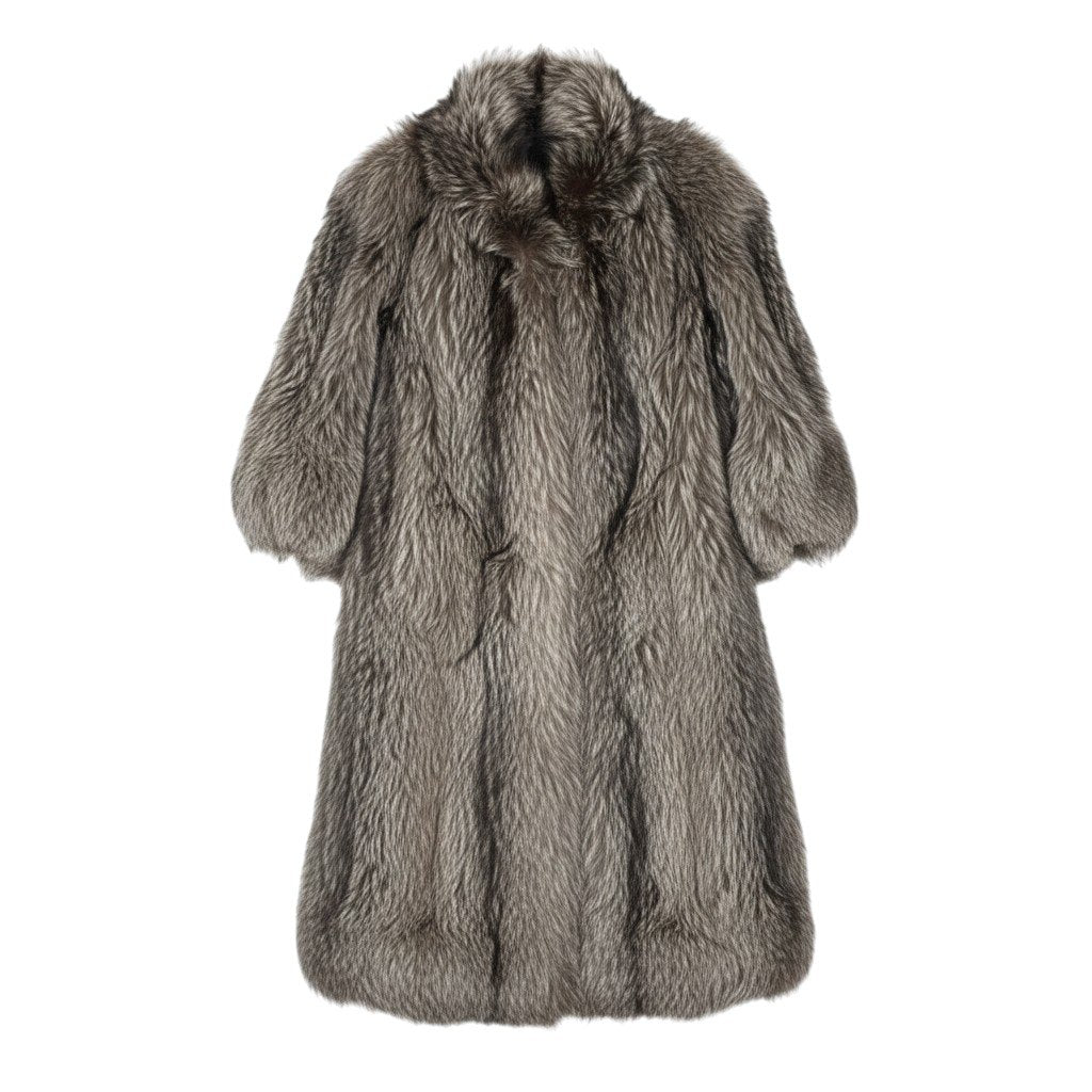 52i24 シルバーフォックス 極厚 超ロングコート 丈120cm サイズ13 本毛皮 Silver Fox Fur Long Coat リアルファーt18r