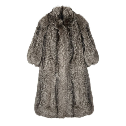 52i24 シルバーフォックス 極厚 超ロングコート 丈120cm サイズ13 本毛皮 Silver Fox Fur Long Coat リアルファーt18r