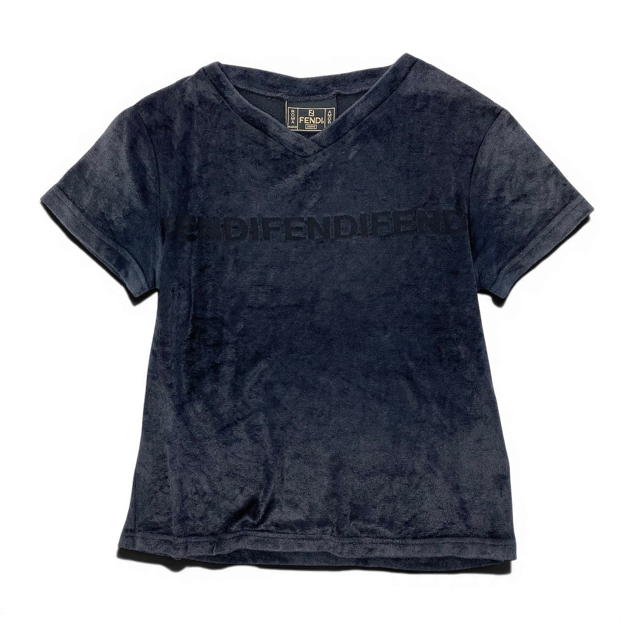 e8 FENDI 半袖ベロアTシャツ VネックロゴTシャツ トップス イタリア製