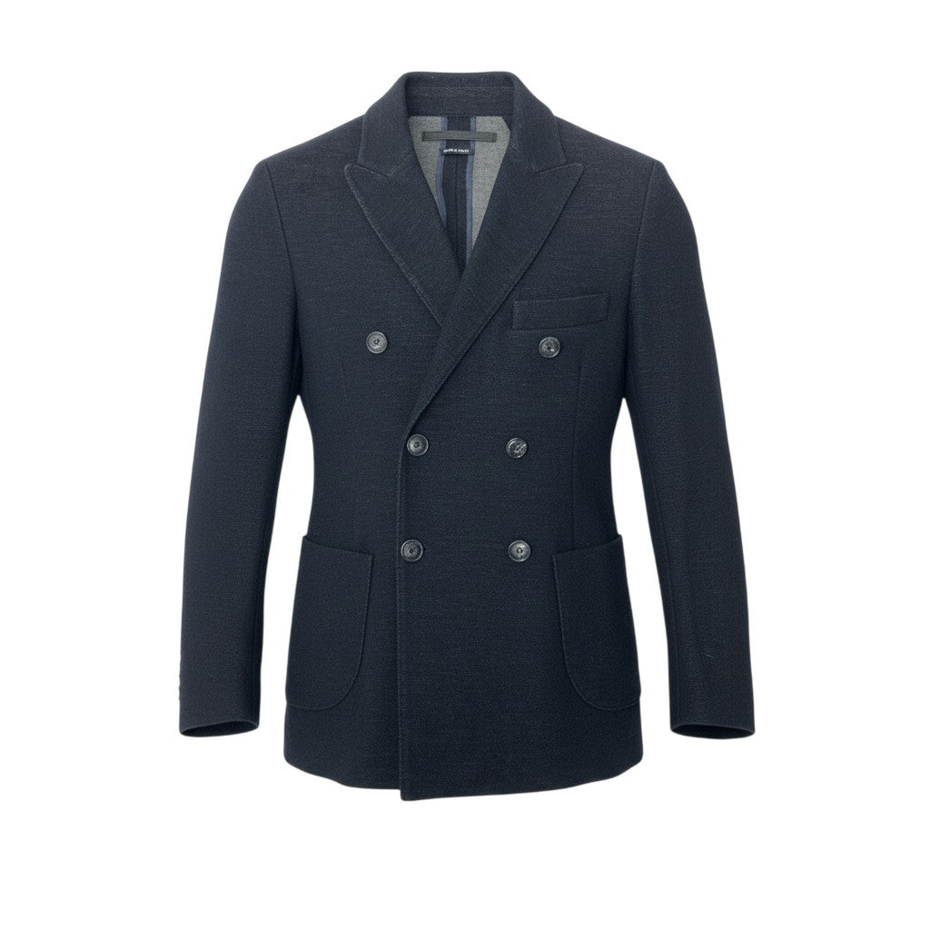 11b6【美品】GIORGIO ARMANI ジョルジオアルマーニ ダブルブレストテーラードジャケット ブレザー コットンウールジャケット 48サイズ ダークネイビー メンズ 男性用u02t