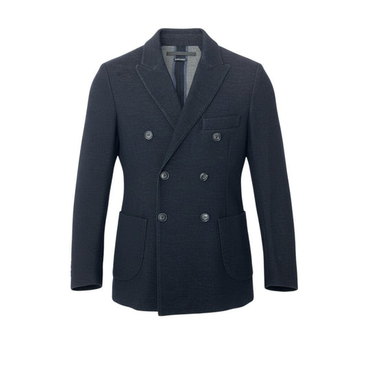 11b6【美品】GIORGIO ARMANI ジョルジオアルマーニ ダブルブレストテーラードジャケット ブレザー コットンウールジャケット 48サイズ ダークネイビー メンズ 男性用u02t