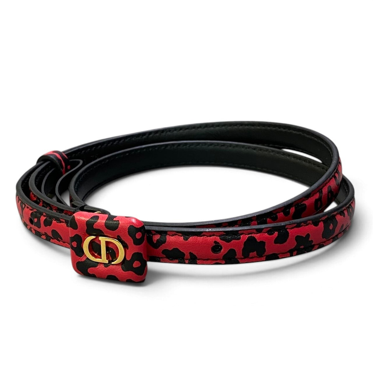 j15 《新品同様》 Christian Dior クリスチャンディオール CDバックル レオパード レザーベルト 23-MA-0241 75 ブラック ピンク レザーu02t
