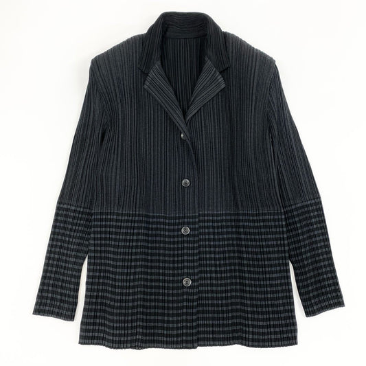 59e9 ISSEY MIYAKE イッセイミヤケ ボーダー切替 変形パターン プリーツジャケット IM84-FD912 サイズM ブラック レディース 女性用 プリーツプリーズ