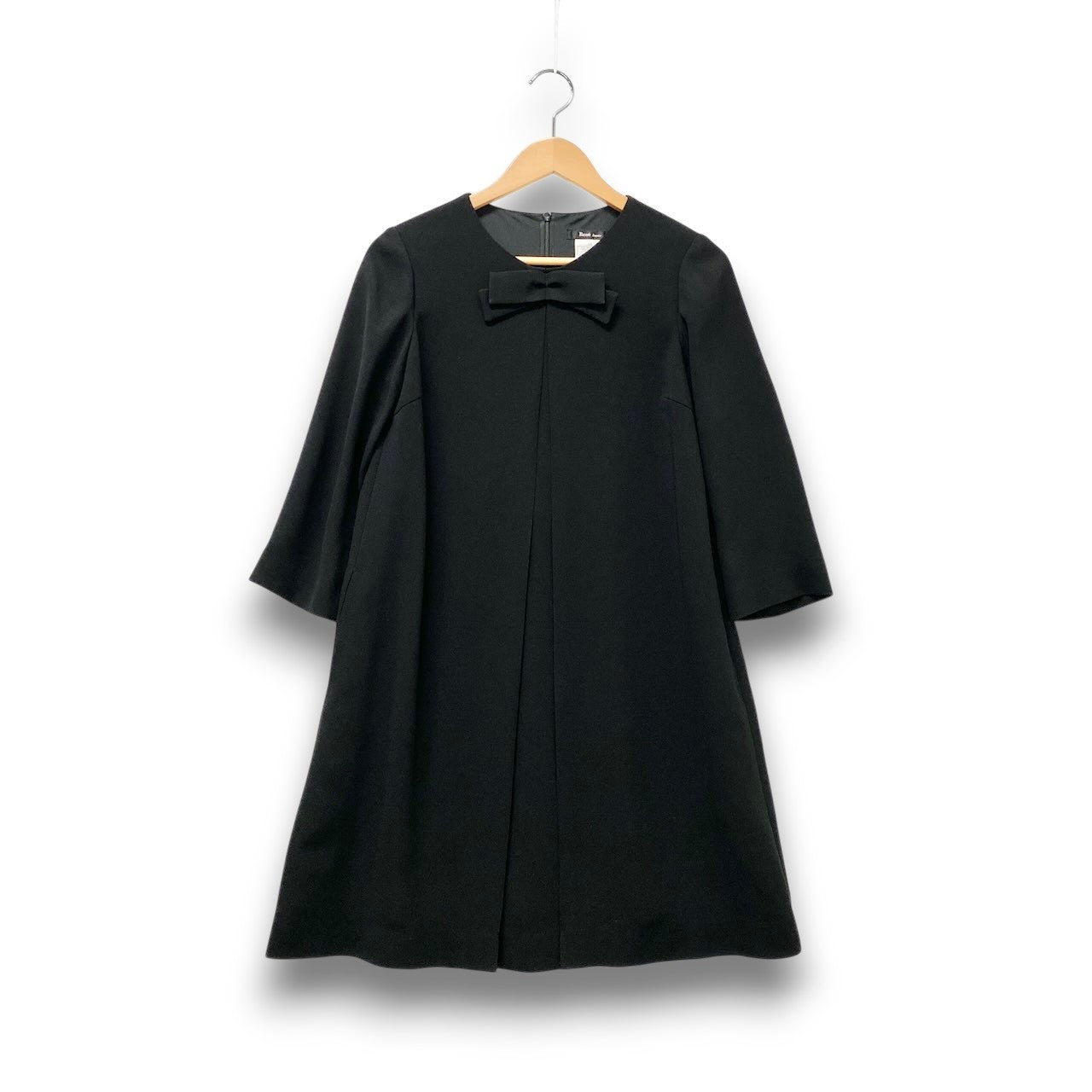 11c29 Rene basic ルネ 七分袖ワンピース フォーマルワンピース 膝丈 胸元リボン レディース 女性服 日本製 サイズ34 ブラックu02t