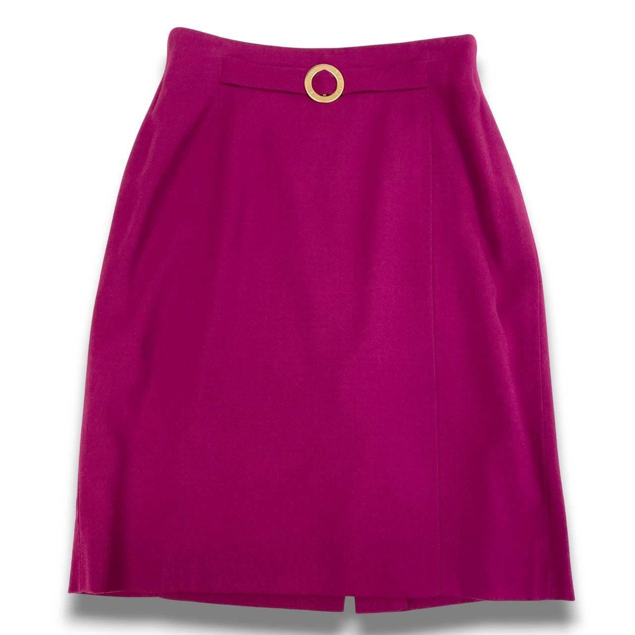 43b20 Vintage CELINE セリーヌ サークルロゴ ゴールド金具 タイトスカート 膝丈 46 ピンク ウール フランス製 大きいサイズu02t