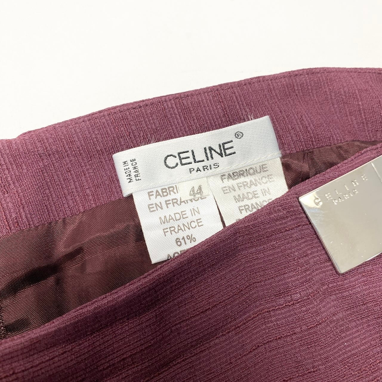 e10 CELINE ミディ丈 ラップスカート フランス製 44サイズ バーガンディ レディース 女性用k02i