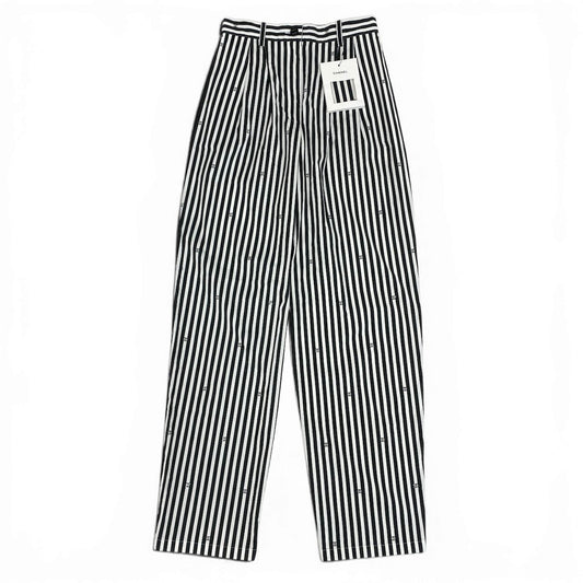 Ce11 【新品保管品】CHANEL 2024SS スラックスパンツ ラインストーンココマーク ストライプ P76233V68306 MB103 34サイズ ホワイト ブラック レディース 女性用ta1