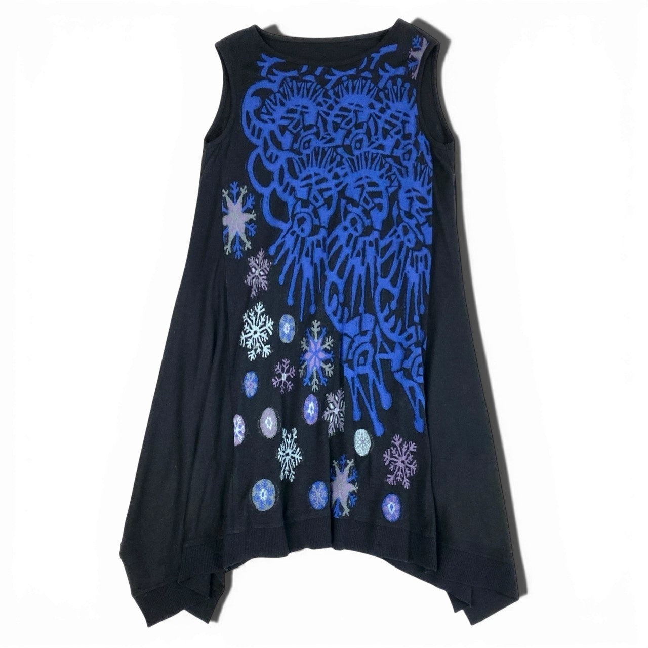 52b27 TOKUKO 1er VOL トクコプルミエヴォル ノースリーブワンピース ニットワンピース ロング 雪の結晶 レディース 女性服 サイズ9 ブラック ウール100％u02t