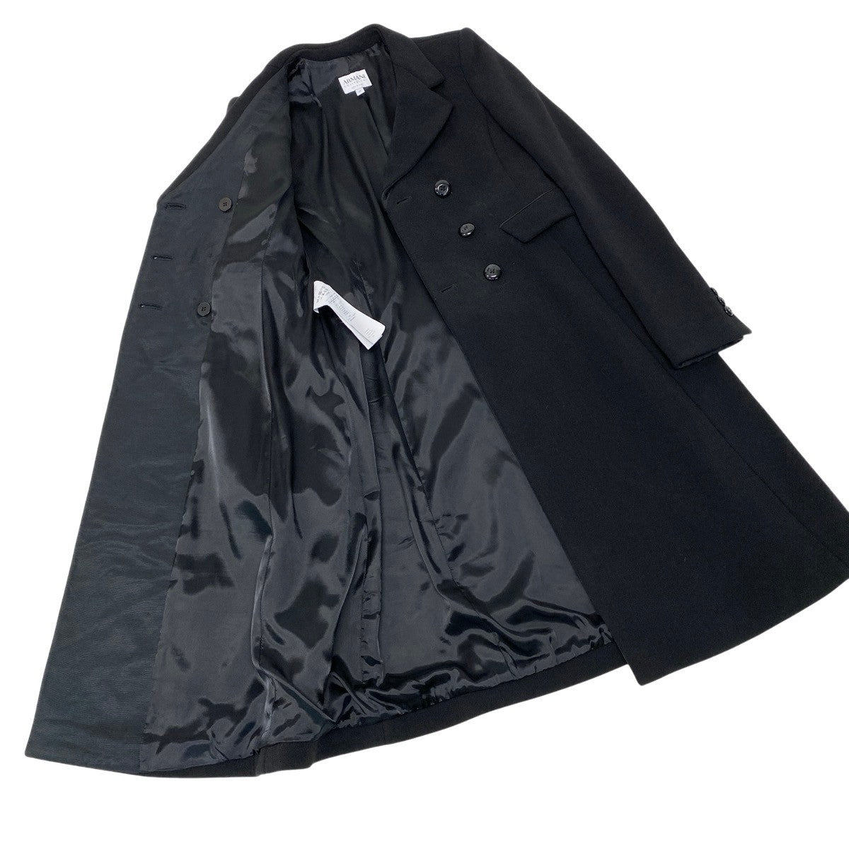 37g17 ARMANI COLLEZIONI アルマーニコレツィオーネ チェスターコート ダブルブレスト ウールブレンド サイズ40 イタリア製 ブラック レディースu02t