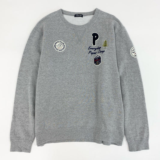 12f11 PAPAS＋ パパスプラス トレーナー クルーネック ワッペン 刺繍 メンズ トップス スウェット コットン 男性用 DO41AUTR001 L グレー