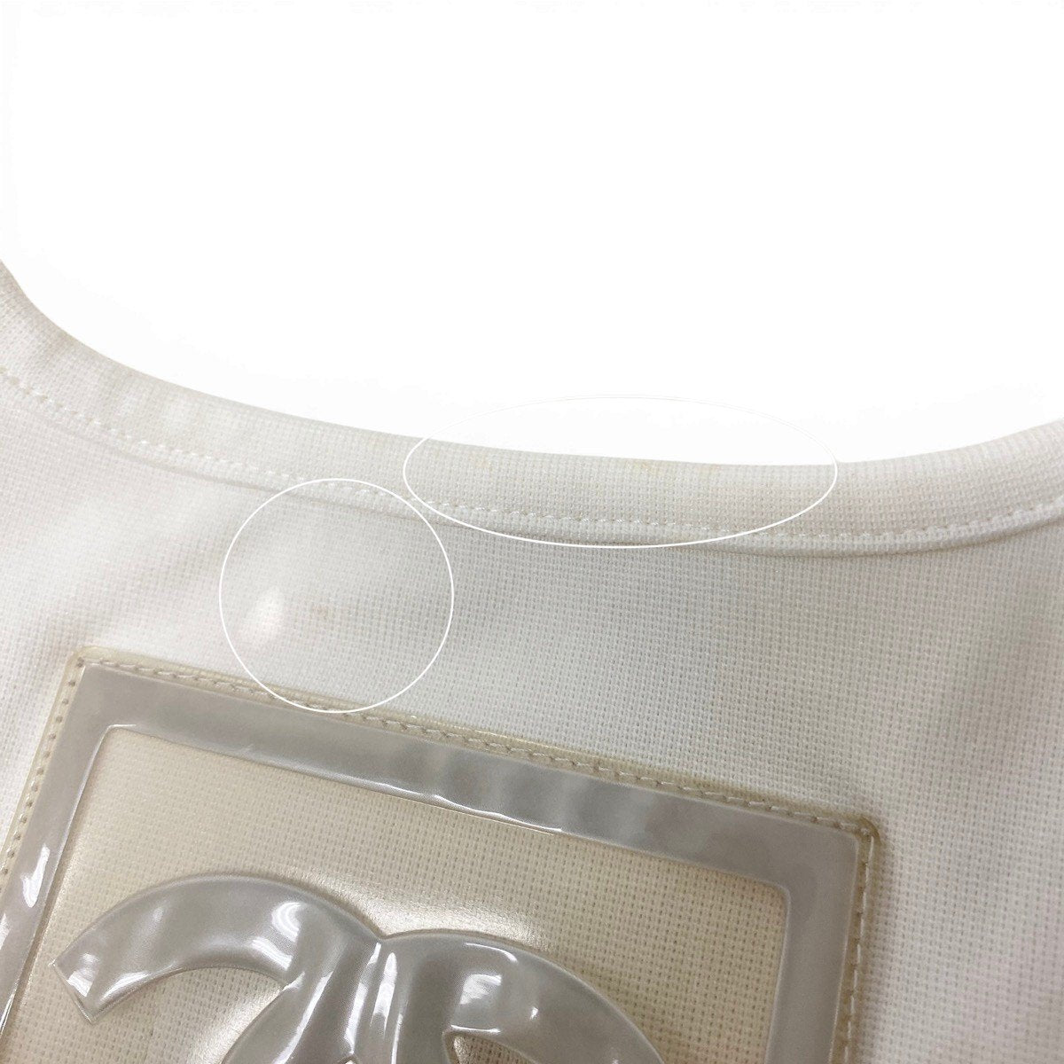 Cg10 CHANEL 2001年 スポーツライン デカココ 半袖カットソー イタリア製 P17575 38サイズ アイボリー グレー ポリアミド100％ レディース 女性用k02i