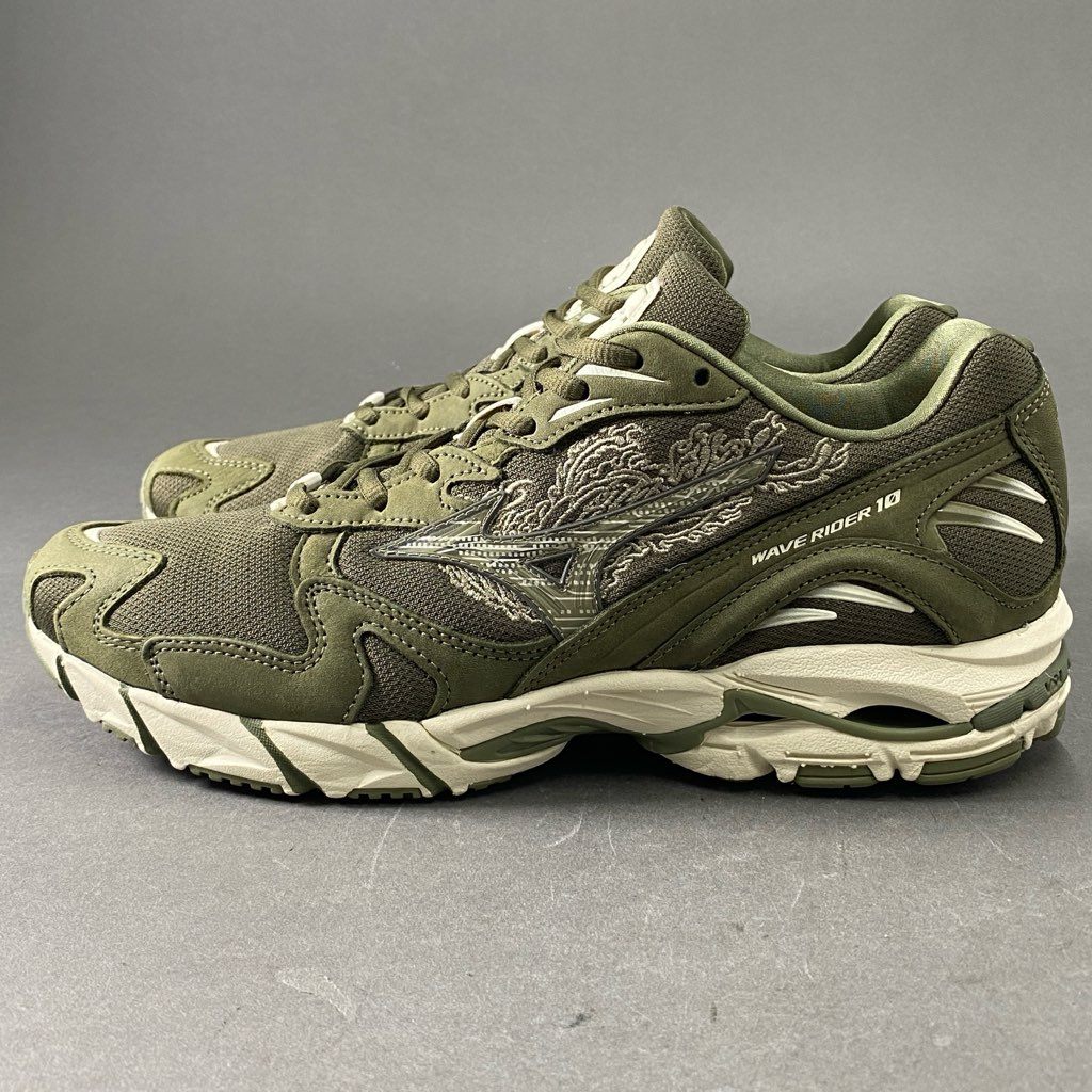 7f4 《美品》 Mizuno ミズノ Wave Rider 10 ’97 Maharishi Fire Phoenix ウェーブライダー マハリシ D1GD222501 27cm グリーン スニーカー シューズ