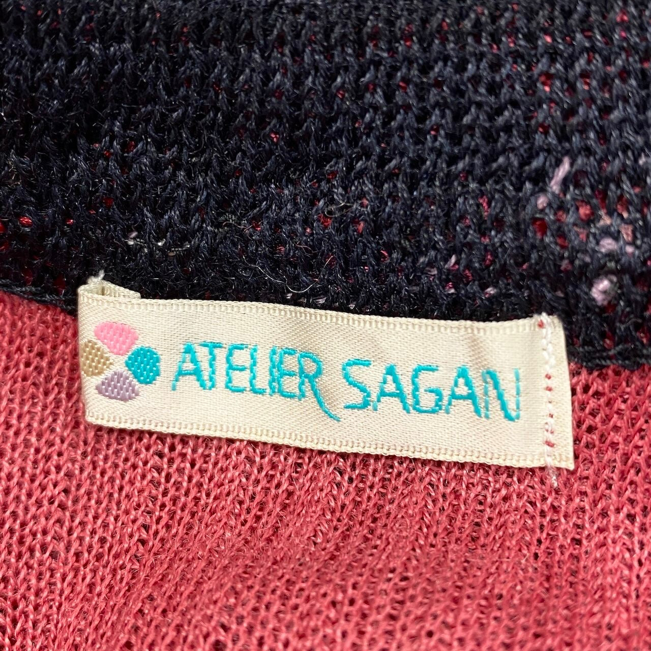 33g2 ATELIER SAGAN アトリエサガン ニットカーディガン リネンカーディガン 花刺繍デザイン  Mサイズ ピンク系 レディース 女性用u02t