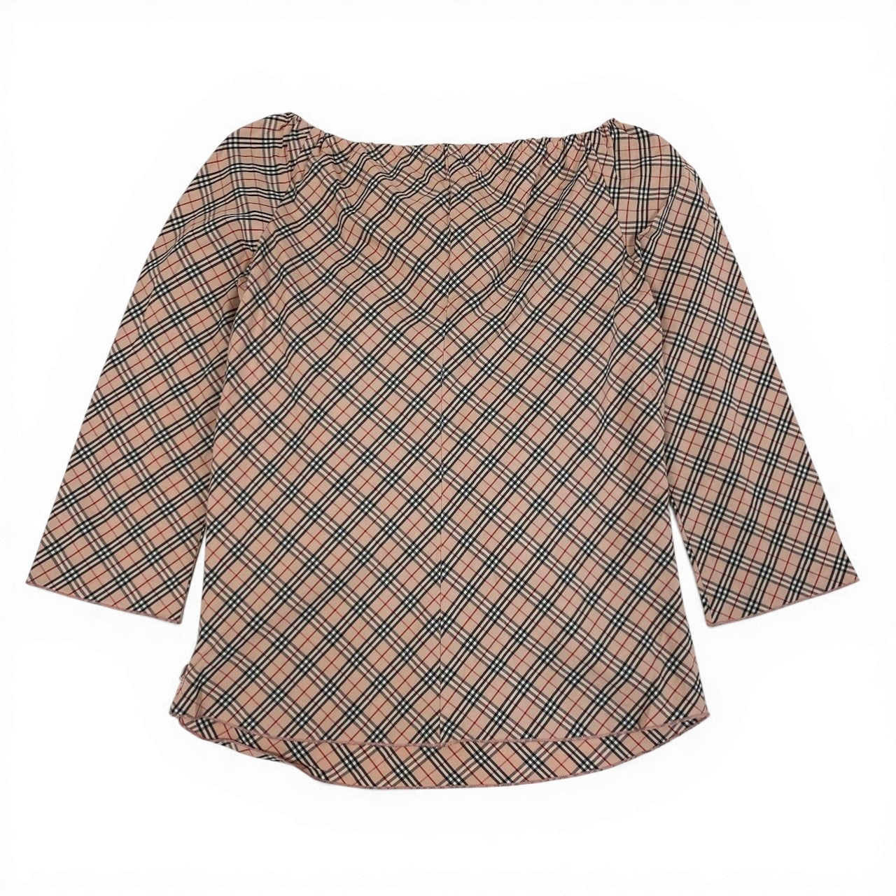 Ic27 BURBERRY LONDON バーバリーロンドン ノバチェック ギャザースクエアネックブラウス ブラウスカットソー トップス 38サイズ ベージュ コットン100％ レディース 女性用u02t