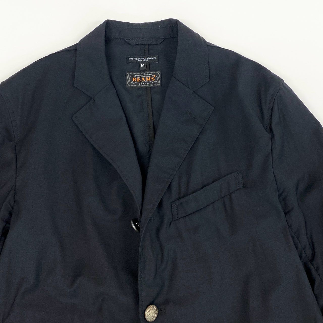 76g4 《美品》 ENGINEERED GARMENTS エンジニアドガーメンツ BEAMS ビームス テーラードジャケット ブレザー 刻印ボタン サイズM ダークネイビー ウール100 メンズ 紳士服 コラボ