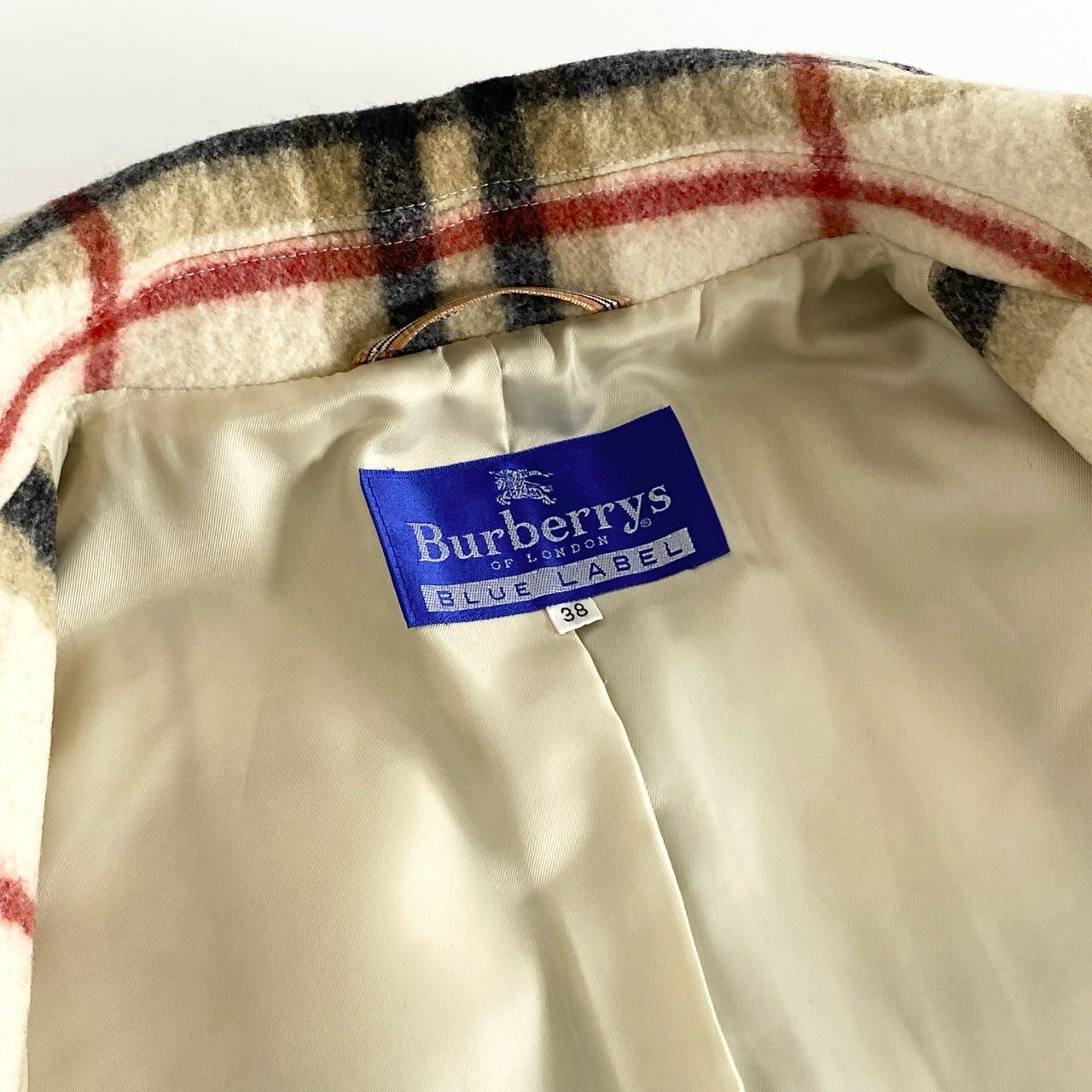 86h29 【希少モデル】BURBERRY BLUE LABEL バーバリーブルーレーベル バーバリーチェック ウールコート チェックコート サイズ38 ライトベージュ系 レディース アウター ノバチェック