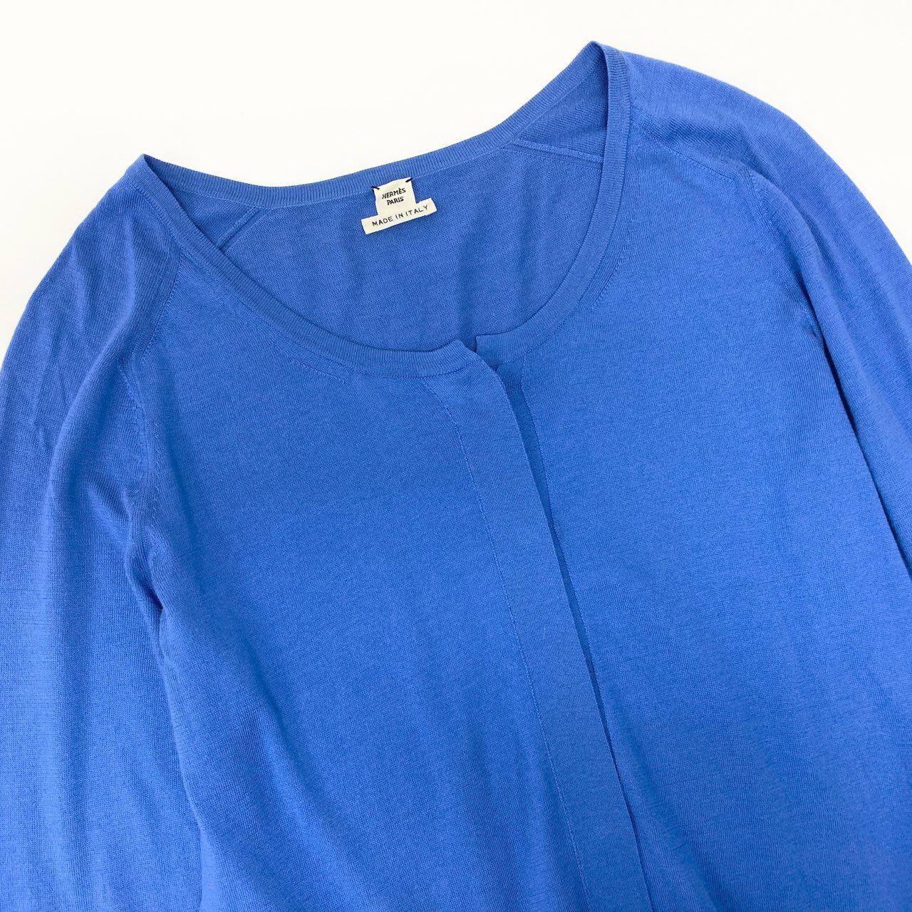 Ea29 HERMES エルメス アンサンブル 長袖カーディガン 半袖ニット 刺繍 イタリア製 40サイズ ブルー レディース 女性用o07t