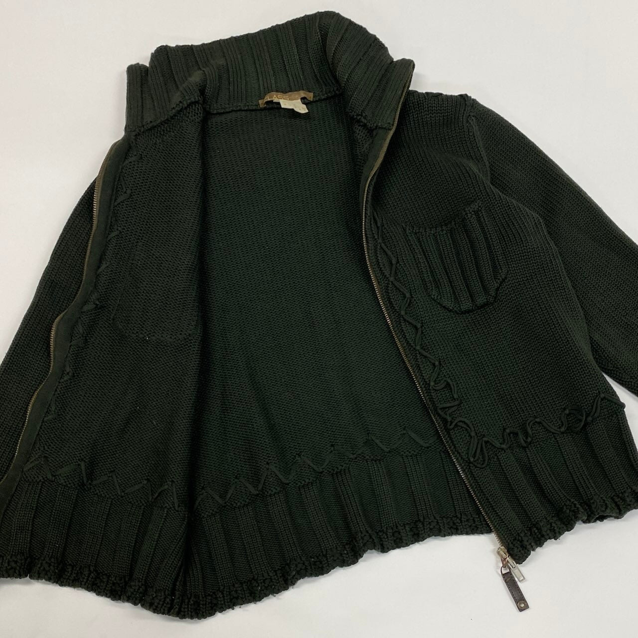 8d16 Roberto cavalli ロベルトカヴァリ ニットジャケット ハイネックニットジャケット アウター ダブルジップ 50サイズ カーキ ウール100％ メンズ 男性用u02t