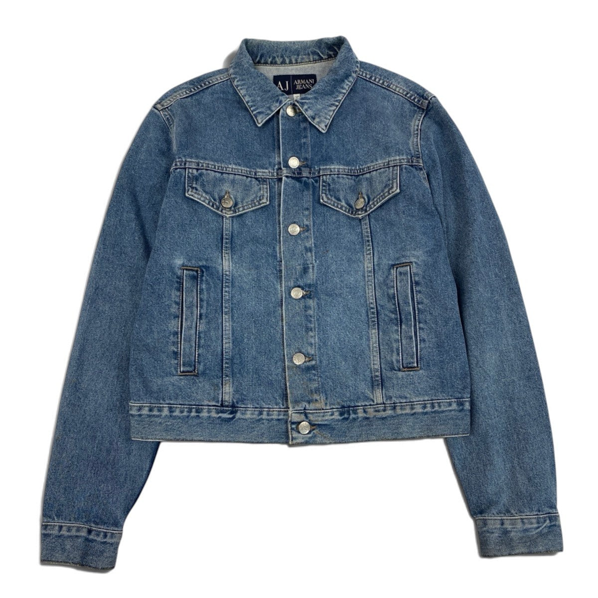 67j5 ARMANI JEANS アルマーニジーンズ 90's アーカイブ デニムジャケット メタルボタン イタリア製 50サイズ インディゴ コットン100％ メンズ 男性用u02t