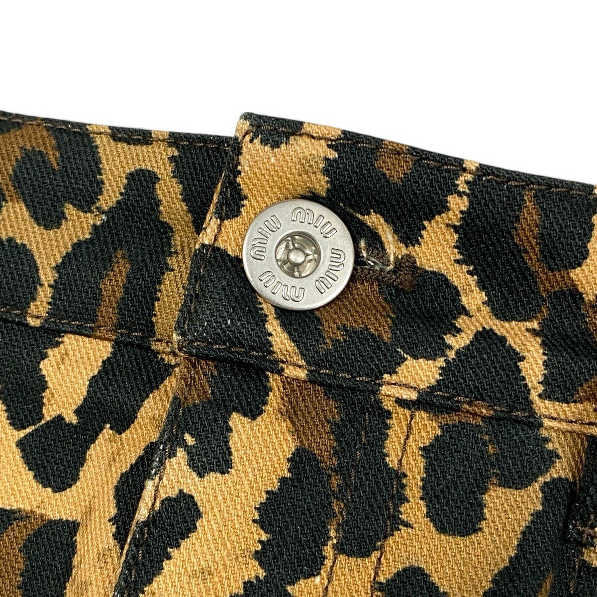 Ai3 【美品】 miu miu ミュウミュウ レオパード柄 ミニスカート キャットビジュー サイズ36 ブラウン系 レディースk02i