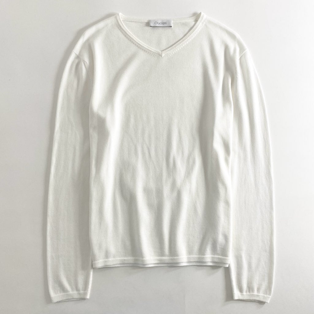 53e1 Cruciani クルチアーニ Vネック コットンニット セーター 48 ホワイト 綿100％ トップス イタリア製 Knit Top