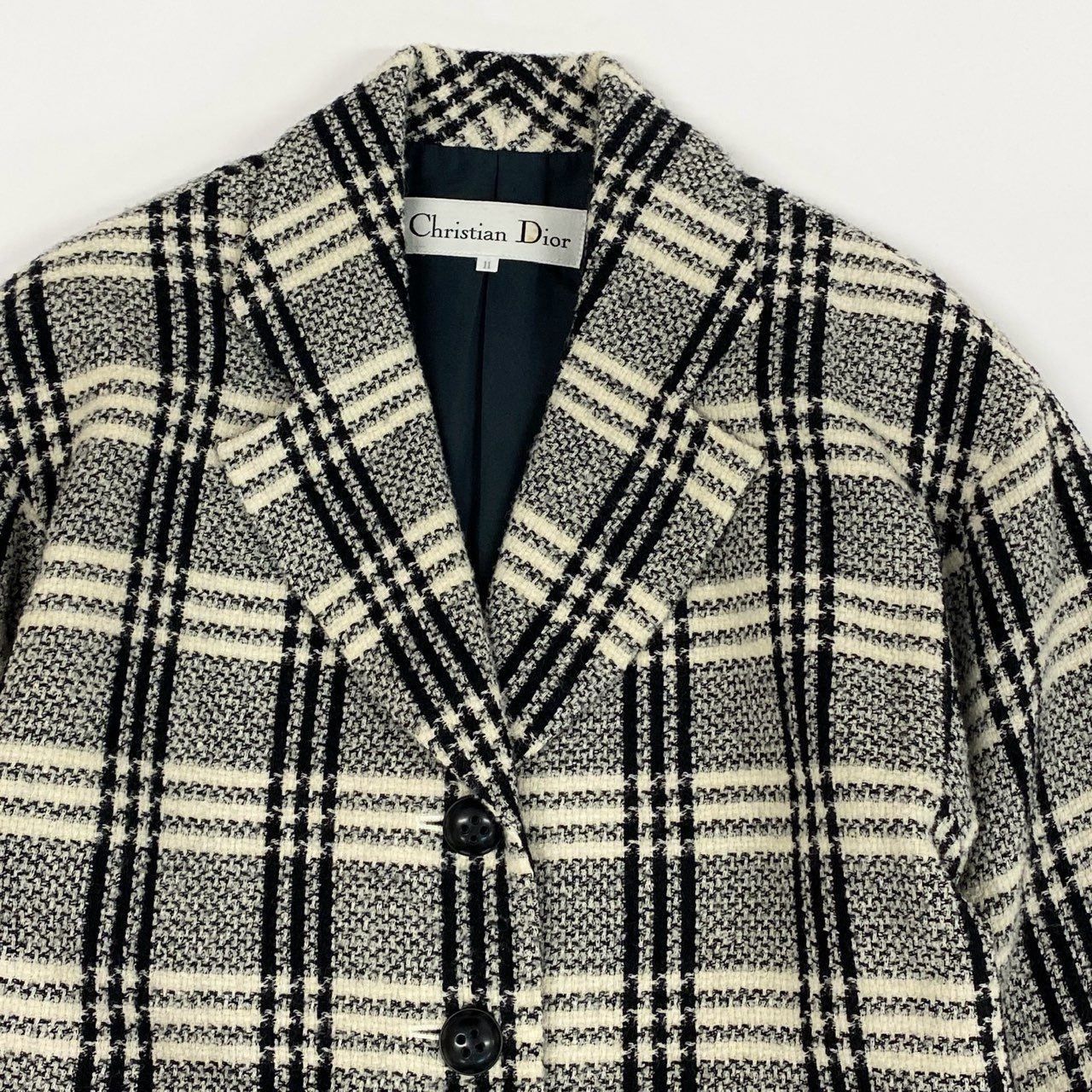 2L27 Vintage Christian Dior ヴィンテージ クリスチャンディオール Plaid Overcoat オーバーコート 格子柄 Size 11 レディース 女性用k02i