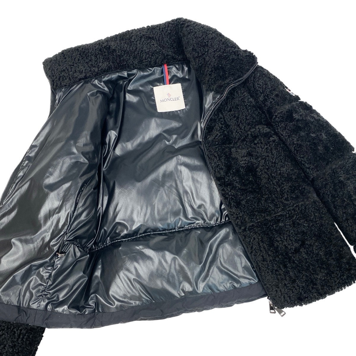 h17 【極美品】MONCLER Segura ボア ダウンジャケット ロゴワッペン 00サイズ ブラック ポリエステル100％ レディース 女性用k02i