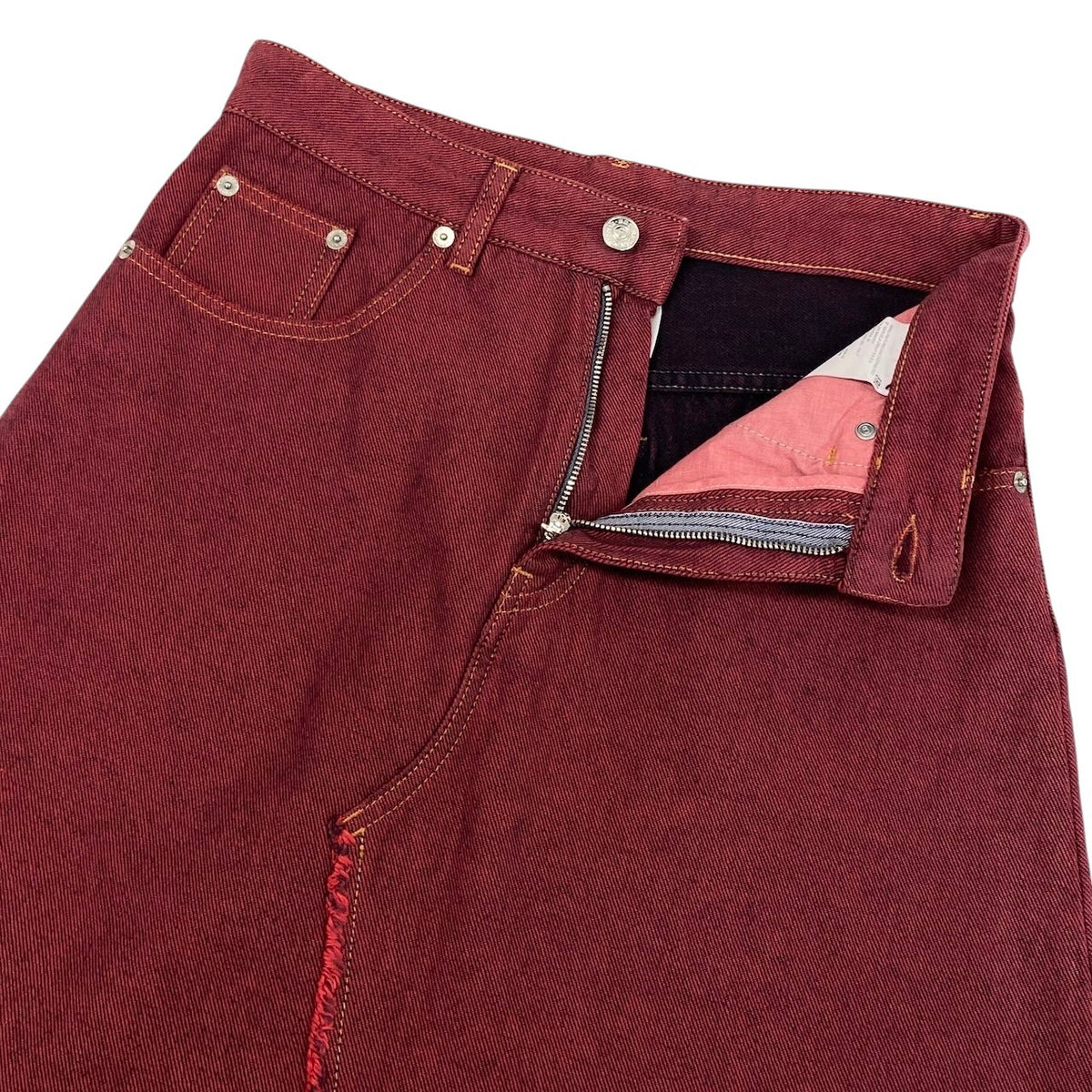 i18 【美品】MM6 MAISON MARGIELA デニムスカート スリットスカート イタリア製 40サイズ バーガンディー コットン100％ レディース 女性用u02t