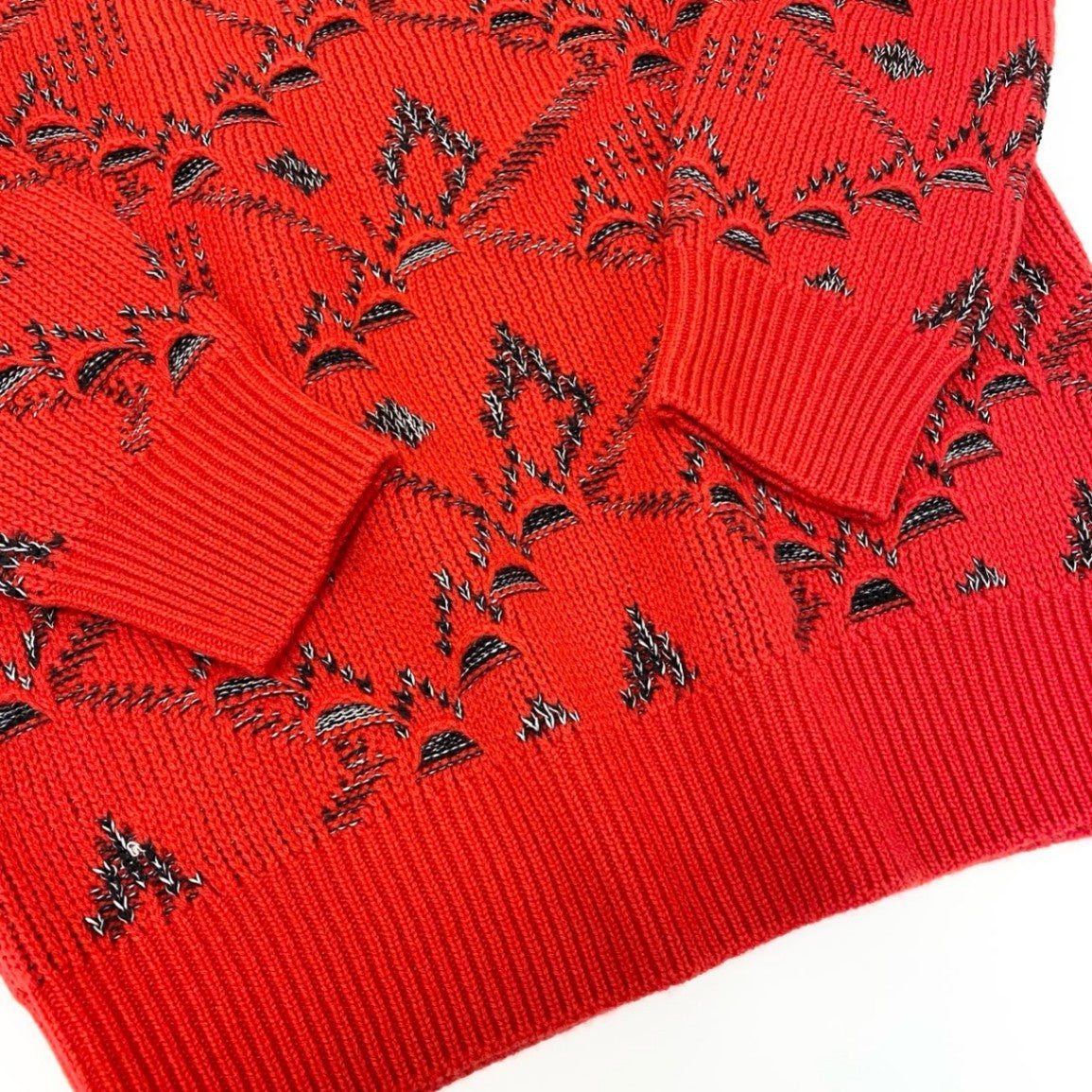 27L1 SAINT LAURENT PARIS サンローラン パリ カシミヤ混 18AW フローラル ジャガード ニットセーター サイズXS レッド メンズk02i