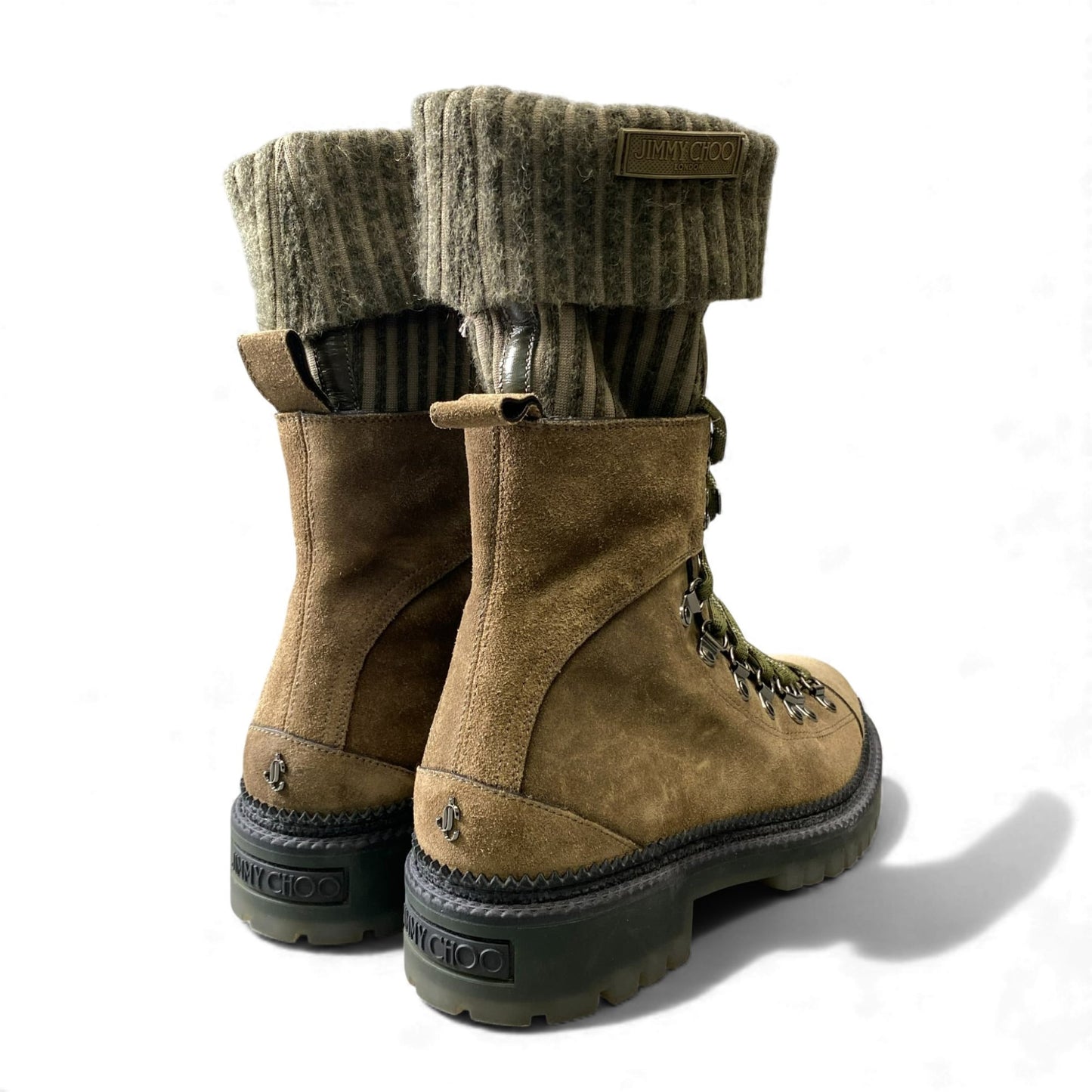 1L10 【美品】JIMMY CHOO ジミーチュウ デヴィンニットソックス スエードブーツ ８ホールブーツ ブーツ 42サイズ カーキ メンズk02i