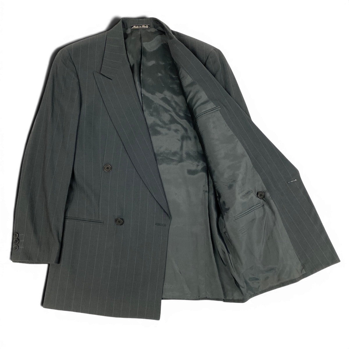 72f2 GIORGIO ARMANI LE COLLEZIONI ジョルジオアルマーニ vintage セットアップスーツ ダブルブレスト ストライプ柄 ウールシルク混 サイズ46 グレー メンズ 紳士服u02t