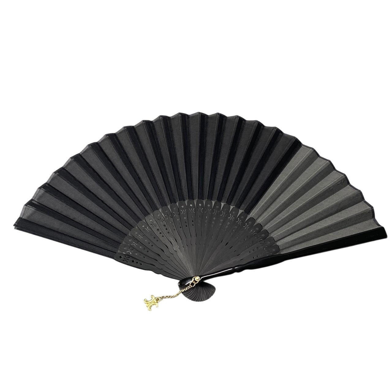 f18 CELINE セリーヌ 扇子 トリオンフチャーム付き Triomphe Charm Japanese Folding Fan ブラック 保存袋 箱付t18r