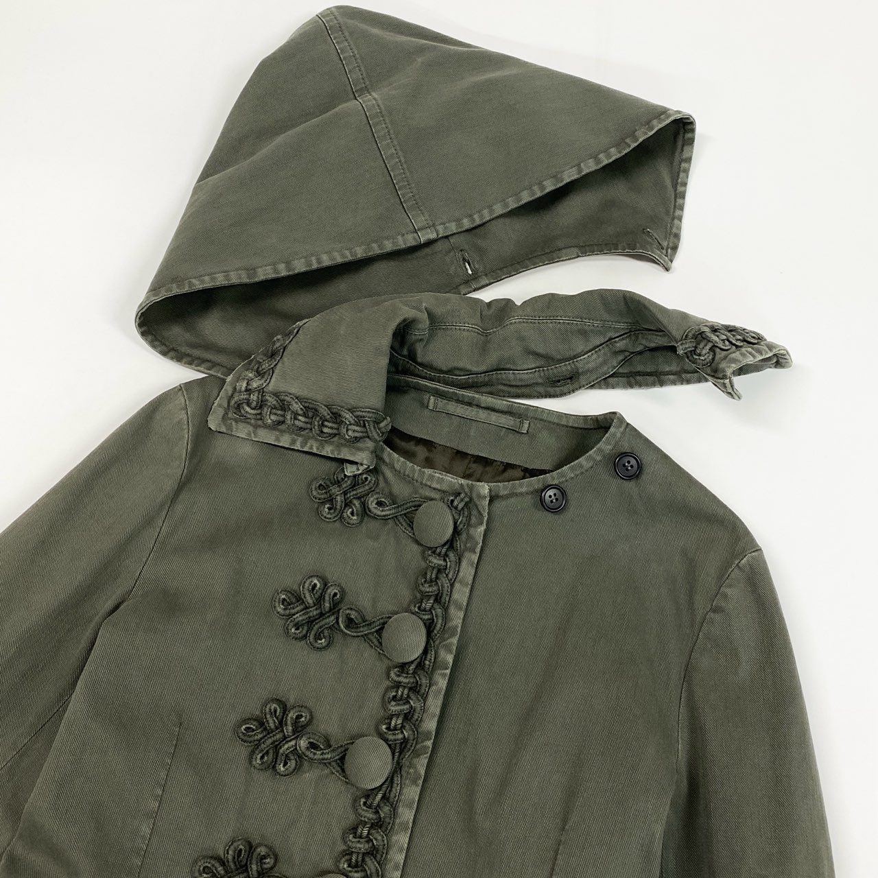 d12 【Archive】PRADA プラダ 2016FW ランウェイ着 ナポレオンコート デザインコート サイズ38 カーキ レディースk02i