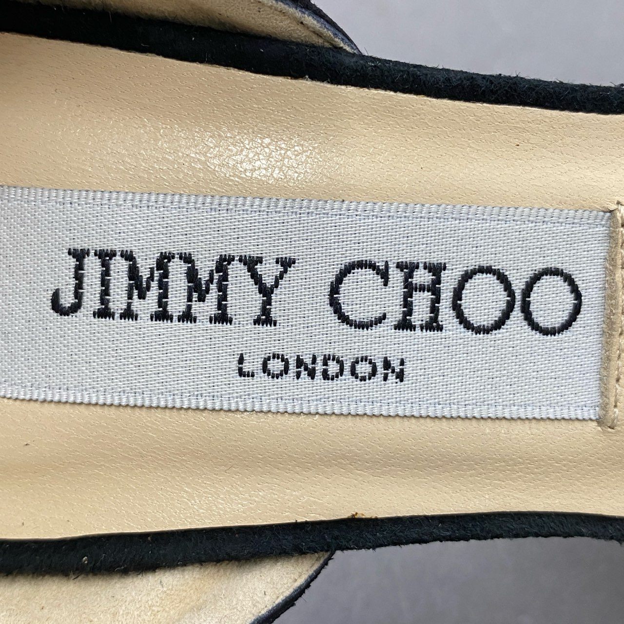 6f18 《極美品》 JIMMY CHOO ジミーチュウ ラインストーン リボン パンプス サンダル 36 1/2 ブラック スエードレザー グリッター イタリア製 シューズ